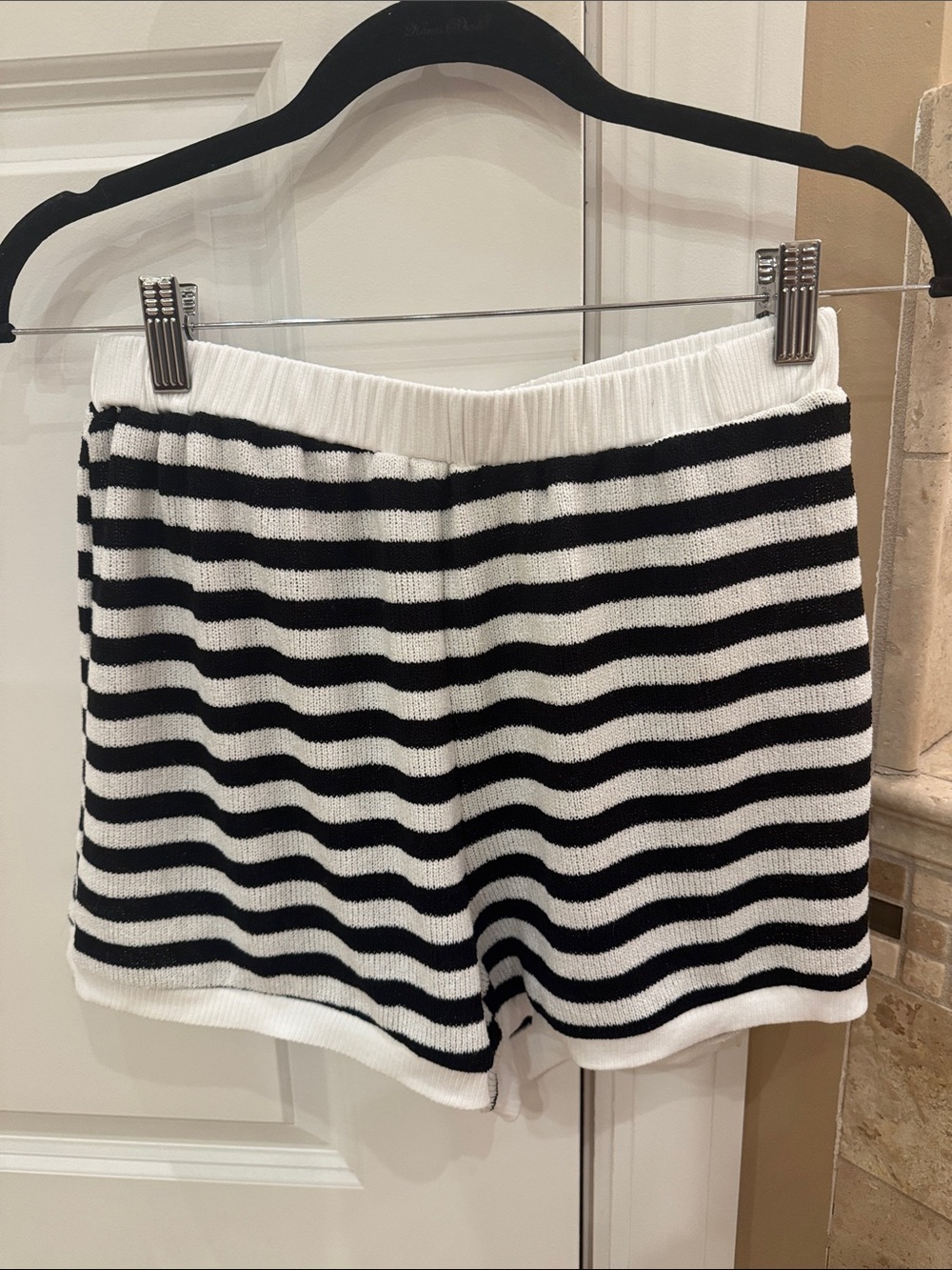 Knit Striped Black and White Beach Shorts